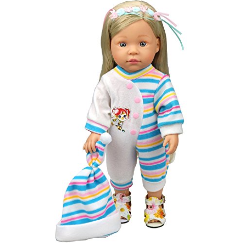 Cute Baby Doll Clothes Clothing Dresses Blue Stripes Rompers Jumpsuit Pajames Outfits with Hat for 14 Inches American Girl / Boy Dolls