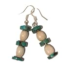 Turquoise Earrings 03 Dangle White Jobs Tears Wildgrass Seed Genuine Blue Crystal Healing Stone Sterling Silver Beaded 1.9