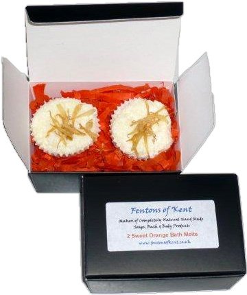 Handmade Natural Bath Melts - Sweet Orange, Box of 2 (15g each) by Fentons of Kent