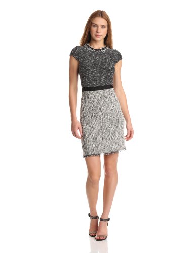 Rebecca Taylor Women's Tweed Shift Dress, Black/Cream, 0