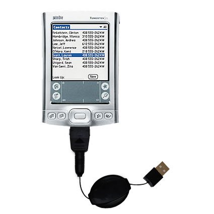 Retractable USB Cable for the PalmOne Tungsten E2 with Power Hot Sync and Charge capabilities - Gomadic Brand w/ TipExchange Technology