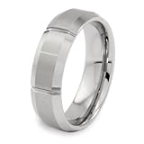 Brushed and Polished Grooved Tungsten Carbide Ring with Beveled Edge (7.0 mm) - Sizes 8-13