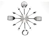 Present Time Wall Clock Silverware Steel Utensils, Large
