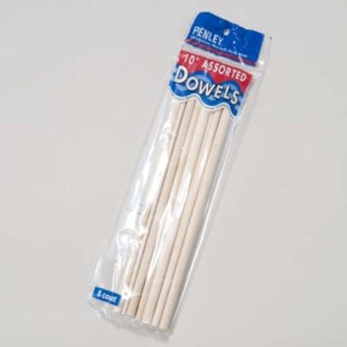 PKG(16) 10" Long Wooden Dowels (2) Each of 3/16", 1/4", 5/16" and 3/8" Dia in Unfinished Pine.