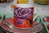 Houseware Demitasse Rose Classic Coffee Espresso Cups and Saucers, Set of 6