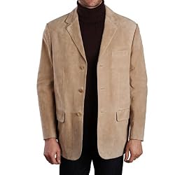 Men's Three-Button Suede Leather Blazer in Brandy, Dark Brown or Tobacco - Regular & Tall