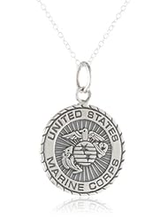 Sterling Silver United States Marine Corps Medallion Pendant Necklace, 18"