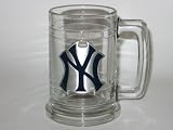 NEW YORK YANKEES 15 ounce GLASS TANKARD MUG with Pewter Logo