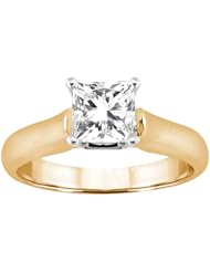 0.80 Ct Princess H/I SI1/SI2 Diamond 14K Yellow Gold Ring