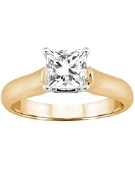 0.75 Ct Princess H/I SI1/SI2 Diamond 18K Yellow Gold Ring