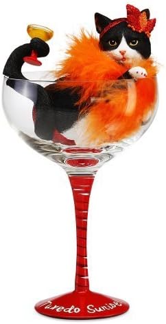 Hiccup by H2Z 9-1/4-Inch Tuxedo Sunrise Cocktail Glass with Tall B and W Tuxedo Cat by Hiccup by H2Z