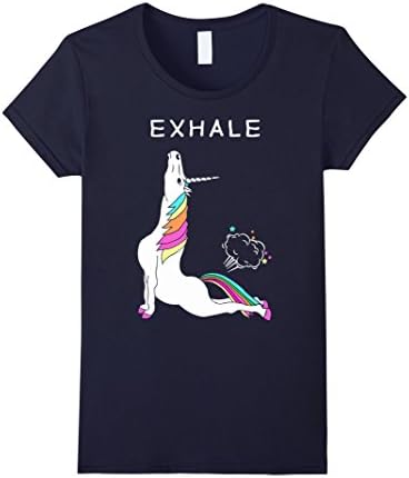 Women's Exhale T shirt / Unicorn With Rainbow Yoga funny Shirt Medium Navy