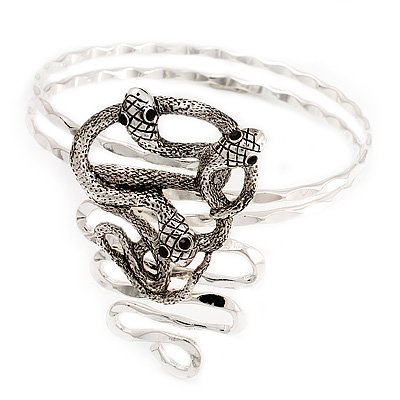 Rhodium Plated 'Snaky Knot' Upper Arm Bracelet Armlet