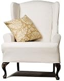 Small Wingback Chair Slipcover T-Cushion - Diamonds on Canvas - Ivory
