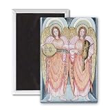 Two angels playing instruments, 1995 (w/c) .. - 3x2 inch Fridge Magnet - large magnetic button - Magnet