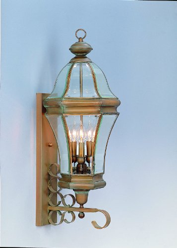 Livex 2693-93 Outdoor Solid Brass Wall Lantern Vintage Brass Clear Beveled 3-light Glenside Collection 11.5