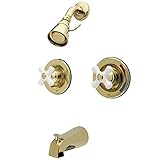 Kingston Brass KB662PX Twin Handles Tub Shower Faucet with Porcelain Cross Handle, Polished Brass [並
