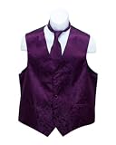 Mens Plum Paisley Jacquard Suit Vest and Neck Tie Set