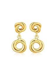 14K Yellow Gold Love Knot Stud Earrings with Drops