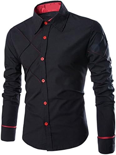 Buyonlinew Mens Slim Fit Long Sleeve Button Down Casual Inner Dress Shirt Black XXXL