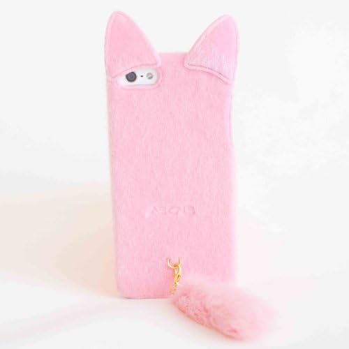 SFBAY Pro 3D Cute Smile Charming Plush Cat Ear Tail Case Cover Skin For Apple iphone 5 5S 5G + [ 1 Free Screen Protector] (Pink)