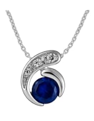 Genuine Silver Elegance (TM) Tarnish Resistant Rhodium Plated .925 Sterling Silver Blue CZ Spiral Pendant (19 x 11 mm) on an 18 inch Cable Chain Necklace. 100% Satisfaction Guaranteed.