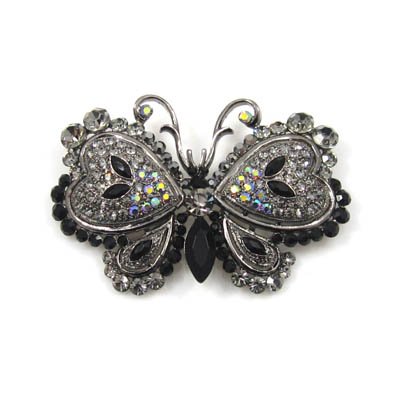 Swarovski Crystal Black Diamond and Jet Butterfly Brooch/Pendant