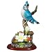 Blue Jay Porcelain Bird Figurine with Flowers on Wood Base - Wildlife Collectible