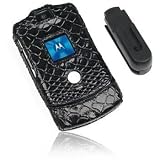 Bargaincell- Brand New Motorola RAZR V3, V3c, V3m, V3i, V3t, V3e Alligator Black Protective Snap-On Cover Case With Belt Clip
