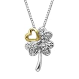 414x5jvpJOL. SL160  Sterling Silver and 14k Yellow Gold Love Four Leaf Clover Diamond Pendant (.09cttw, I J Color, I3 Clarity), 18 Reviews