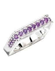925 Sterling Silver High-Polish Finish Square Stackable Amethyst Ring- Sizes 6-8
