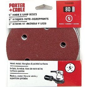 Porter Cable 735500805 5" Round 80 Grit (Hook & Loop, 5 Holes) Sanding Discs 5 Discs per Package