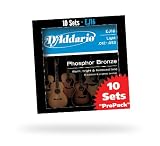 D'Addario EJ16-10P Phosphor Bronze Light Acoustic Guitar Strings, 10 Sets