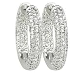 14K White Gold 0.06cttw Micro Pave Set Diamond Hoop Earrings