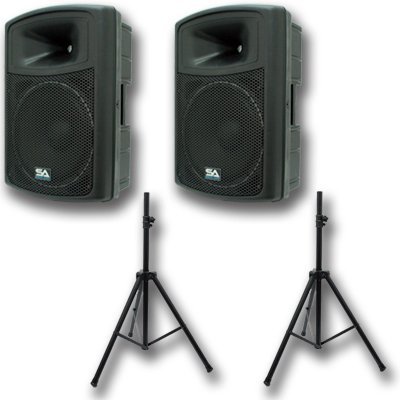 Seismic Audio - PWS-15 and Speaker Stands - 15 Powered PA Speakers with Tripod Speaker Stands