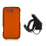 HTC FREESTYLE F5151 - ORANGE RUBBERIZED HARD CASE COVER + CAR CHARGER