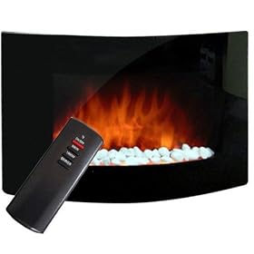 Large 2kW Black Glass Screen Wall Mounted Fireplace