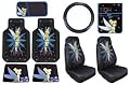 Tinkerbell Tink Pixie Power 9pc Combo Set Front & Rear Floor Mats, Seat Covers, Steering Wheel Cover, CD Visor & Litter Bag Plus Bonus Matching Decal