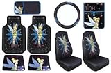 Tinkerbell Tink Pixie Power 9pc Combo Set Front & Rear Floor Mats, Seat Covers, Steering Wheel Cover, CD Visor & Litter Bag Plus Bonus Matching Decal