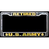 Metal Car License Plate Frame - Retired Us Army Armed Forces Military Seal Black and... 