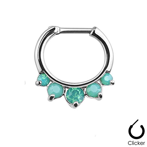 1 - Green Five Pronged Opal Princess Septum Clicker 316L Surgical Steel Rings F67