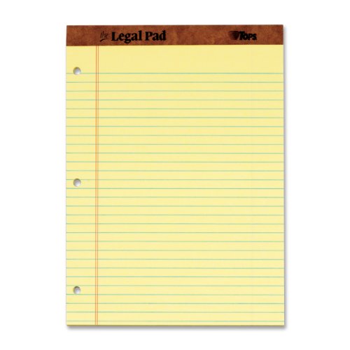 TOPS 75351 Letr-Trim Perf-Top Legal Pad, Letter, Canary, 3-Hole/side, 50 Sheets/pad, Dozen