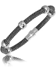 Sterling Silver Black Tone Bangle with Barrel Stations and Ruthenium Plating