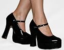 Elle - Black Patent Platform Mary Jane/Dolly Style 4.5 Inch Heel Shoes