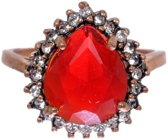 Antique Drop Pear Cut Ruby Gemstone Diamond Stud Accent Elegant Red Hurrem Sultan Style Ring Size 7