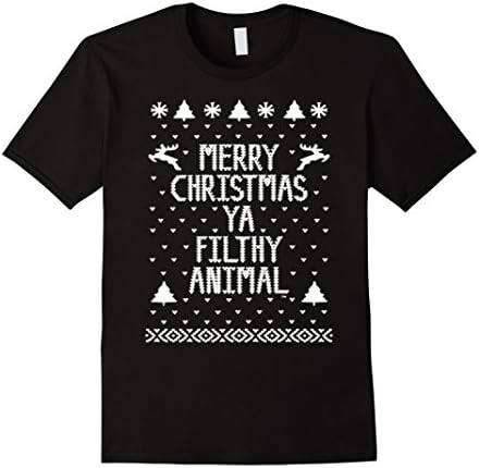 Men's Christmas T-shirt - Merry Christmas Ya Filthy Animal Large Black