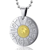 Capricorn Goat Sign Zodiac Symbol Stainless Steel Circle Pendant Necklace