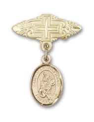 Gold Filled Baby Badge with St. Martin of Tours Charm and Badge Pin with Cross