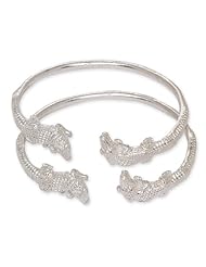 Alligator Ends .925 Sterling Silver West Indian Bangles (Pair 50.2g / Size 8)
