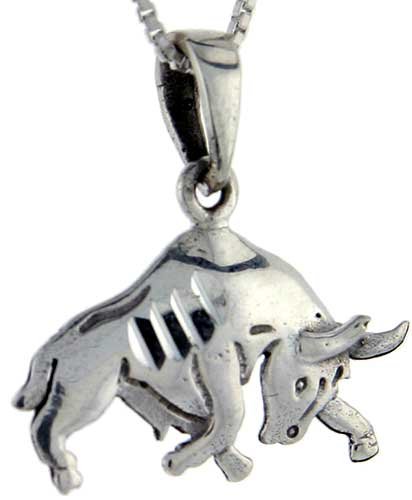 Sterling Silver Bull Pendant, 1 in. (25mm) tall